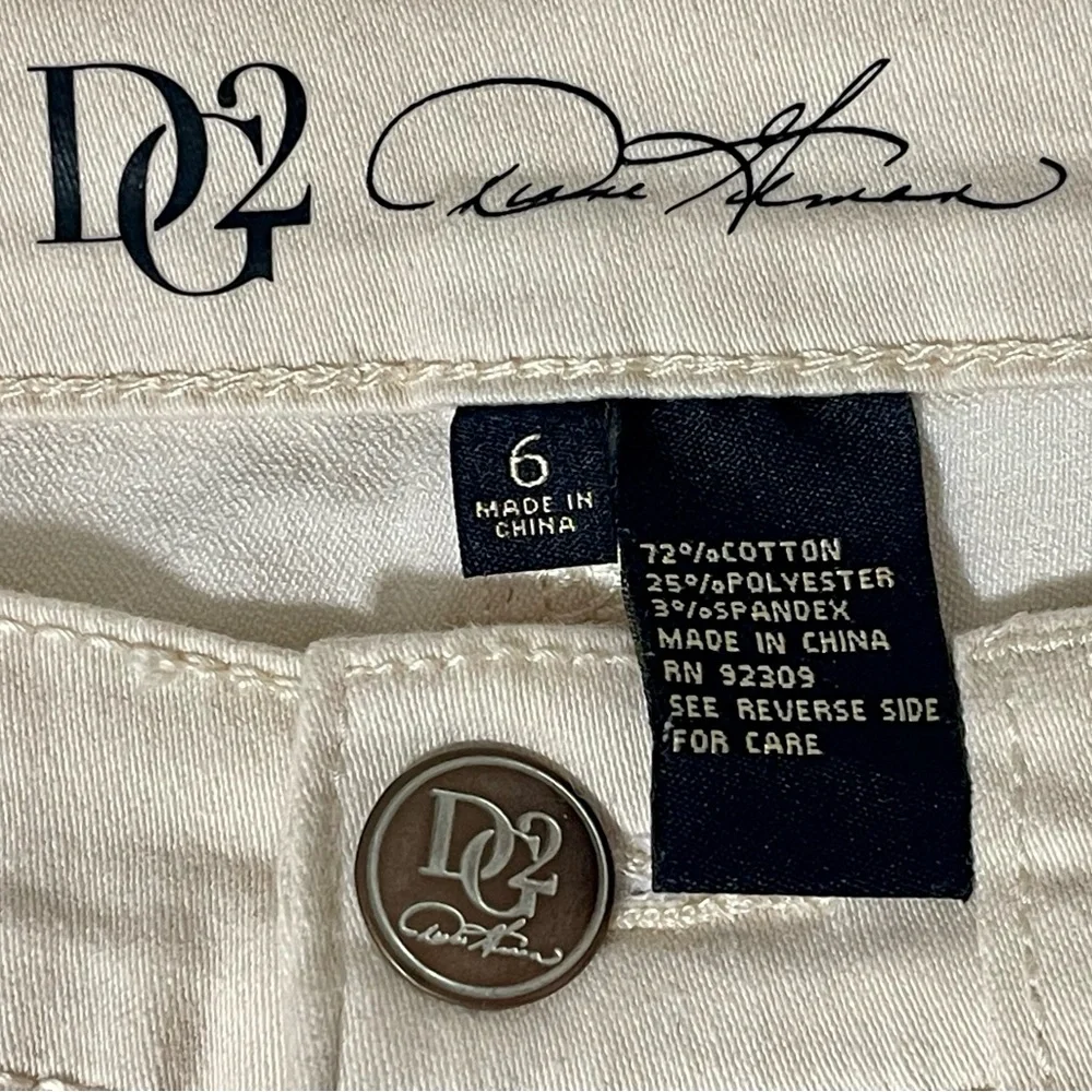 DG2 Diane Gilman Jeans  Sz 6 Cream Beige Denim Ankle Frayed Hem Stretch Boho - Picture 4 of 5